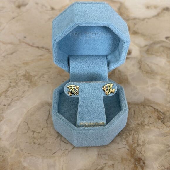 NEW! 925 Sterling Silver Fish Earrings Blue/Green Stones by Neo Relique - Picture 4 of 10